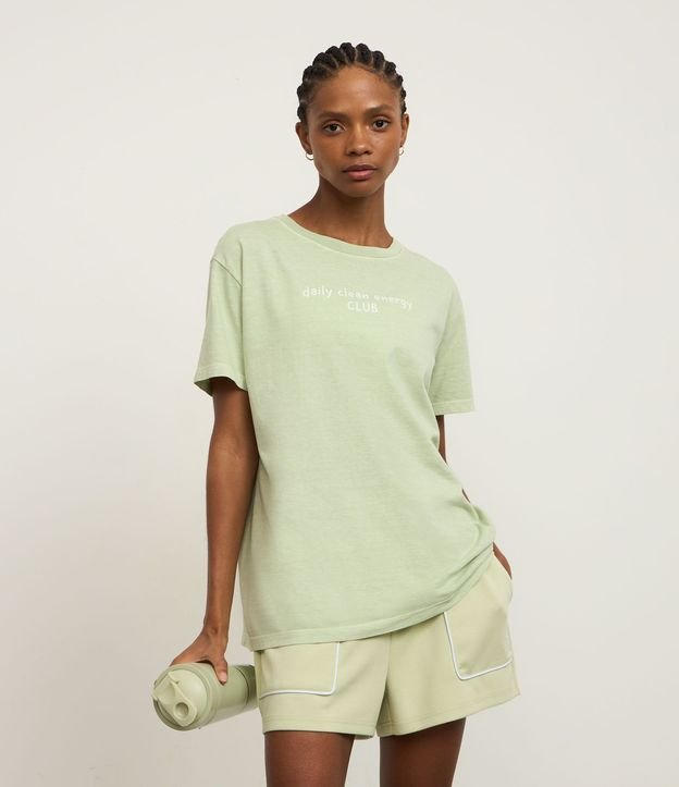 Remera Oversized en Algodón Efecto Lavado con Estampa Lettering Matcha 2