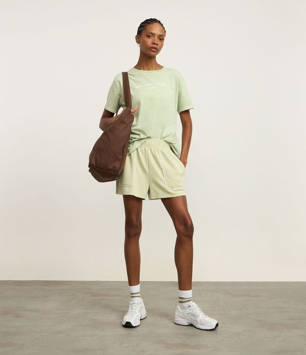 Remera Oversized en Algodón Efecto Lavado con Estampa Lettering Matcha 3