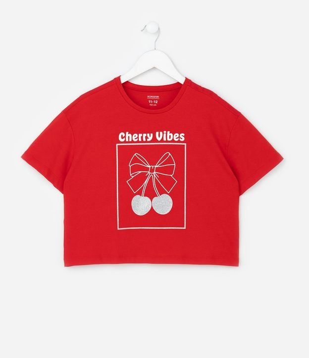 Remera Infantil Boxy con Estampa de Cereza - Talle 5 a 14 años