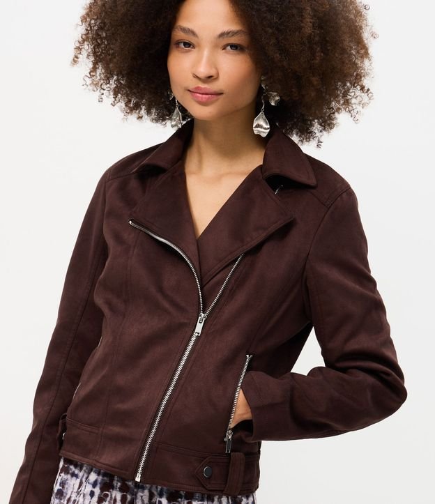 Campera Biker en Gamuza con Bolsillos y Cremallera 3