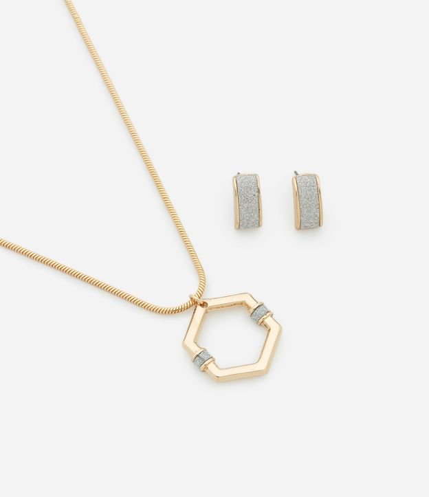 Conjunto de Collar con Colgante Hexagonal y Caravanas Brillantes 1
