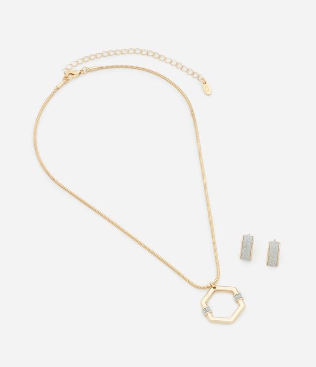 Conjunto de Collar con Colgante Hexagonal y Caravanas Brillantes 2