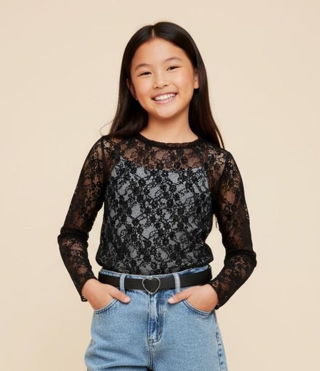 Blusa Infantil en Tule Encaje - Talle 7 a 14 años