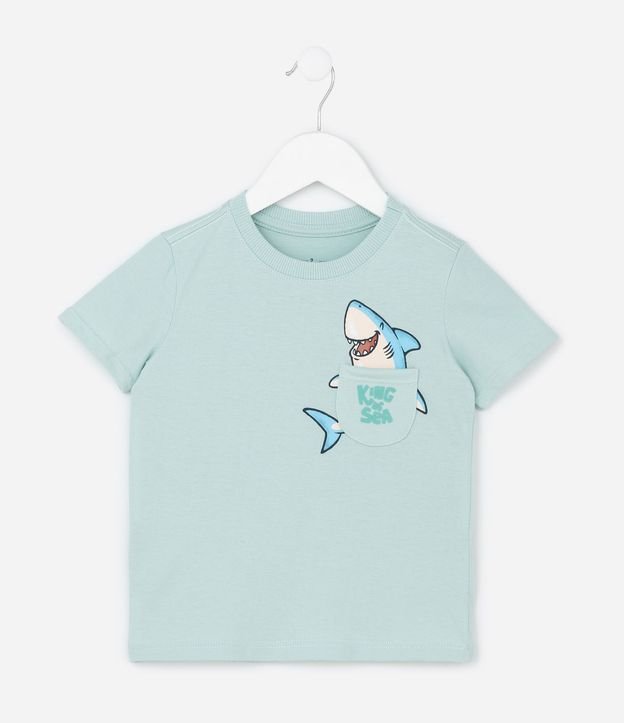 Remera Infantil con Bolsillo Estampado de Tiburón  - Talle 1 a 6 años
