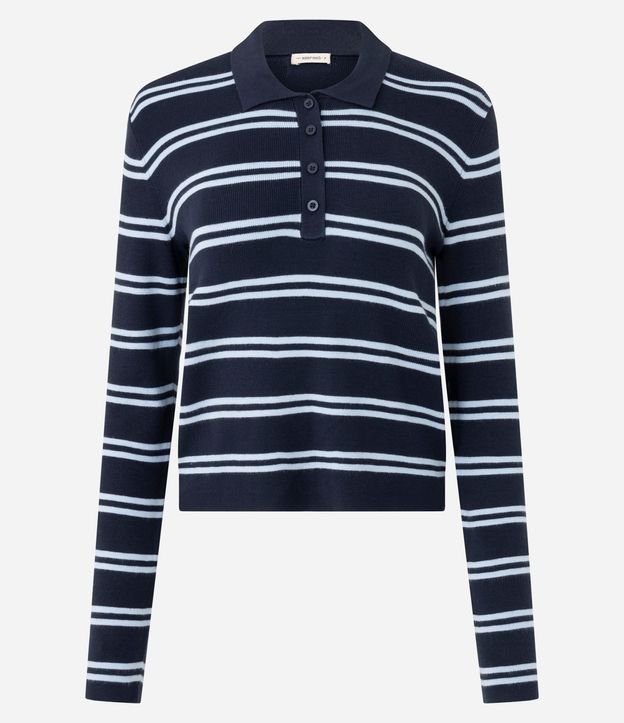 Blusa en Punto con Estampa Rayada y Cuello Polo 5