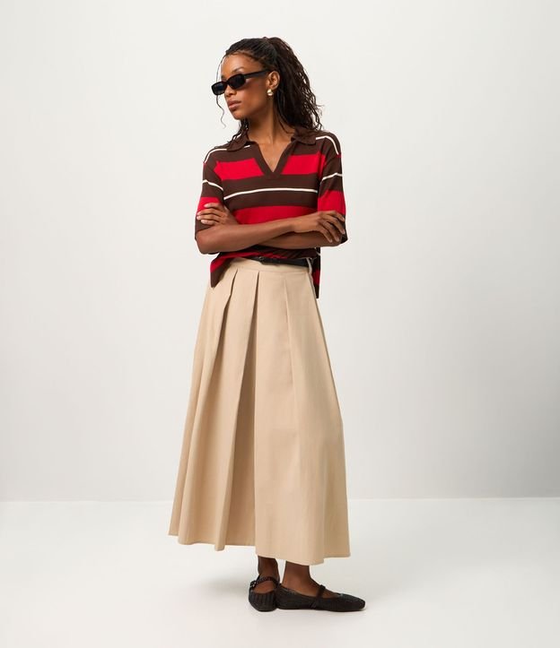 Blusa en Punto con Cuello Polo y Estampado Rayada 3