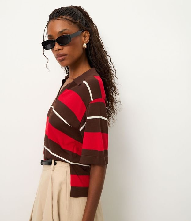 Blusa en Punto con Cuello Polo y Estampado Rayada 5