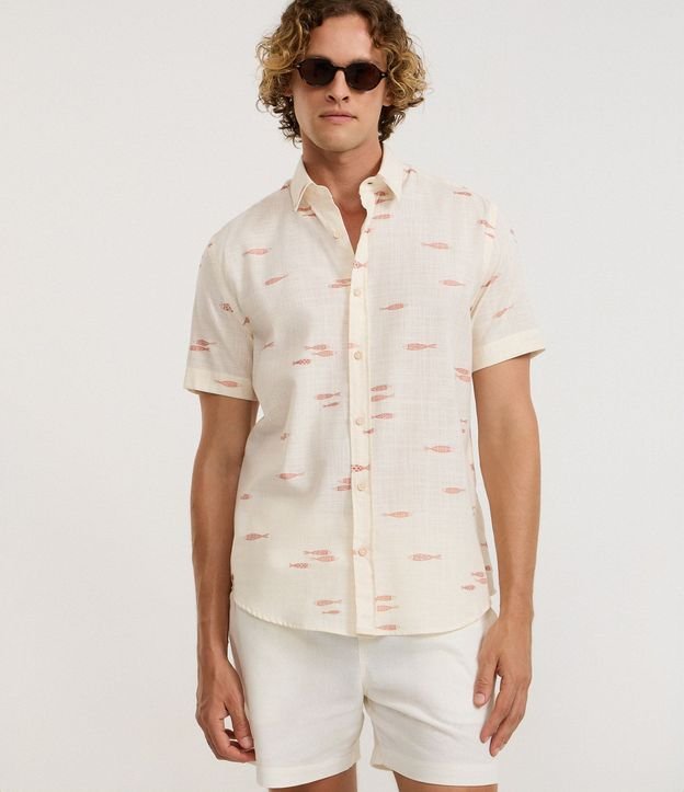 Camisa Comfort en Algodón con Estampa Espina de Pez