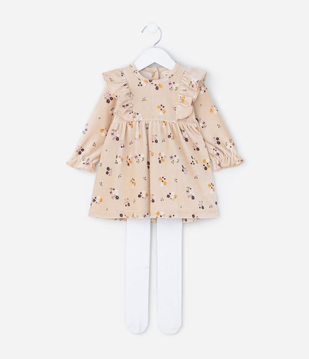 Vestido Infantil en Rib Floral con Volado y Media Can Can – Talle 0 a 18 Meses 2