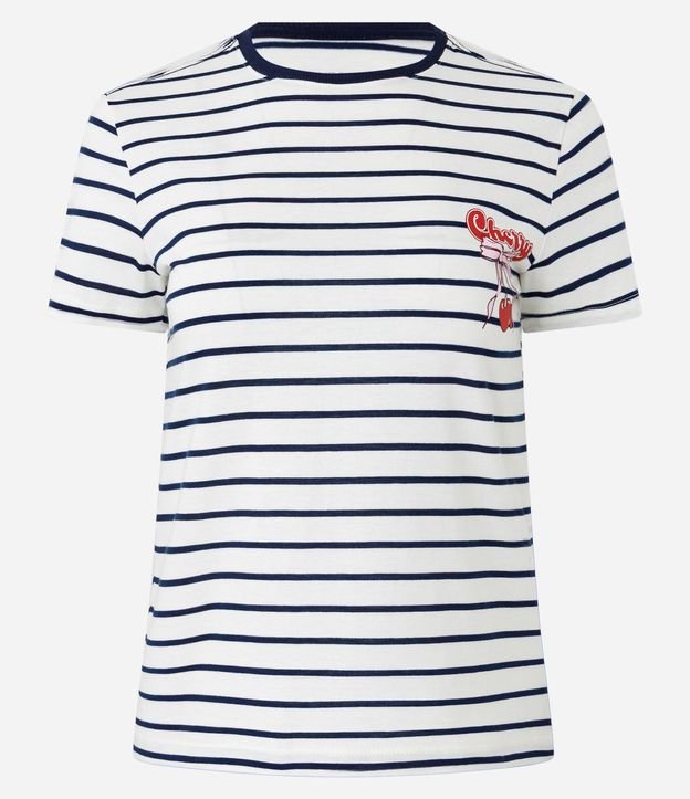 Remera T-shirt en Algodón con Estampa de Cereza y Rayas Contrastantes 4