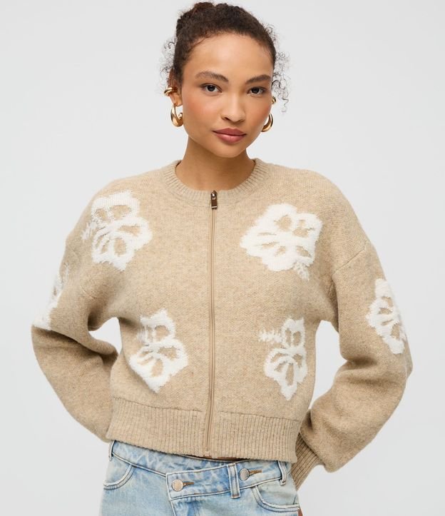 Cardigan con Cremallera Delantera y Estampa de Flores 3