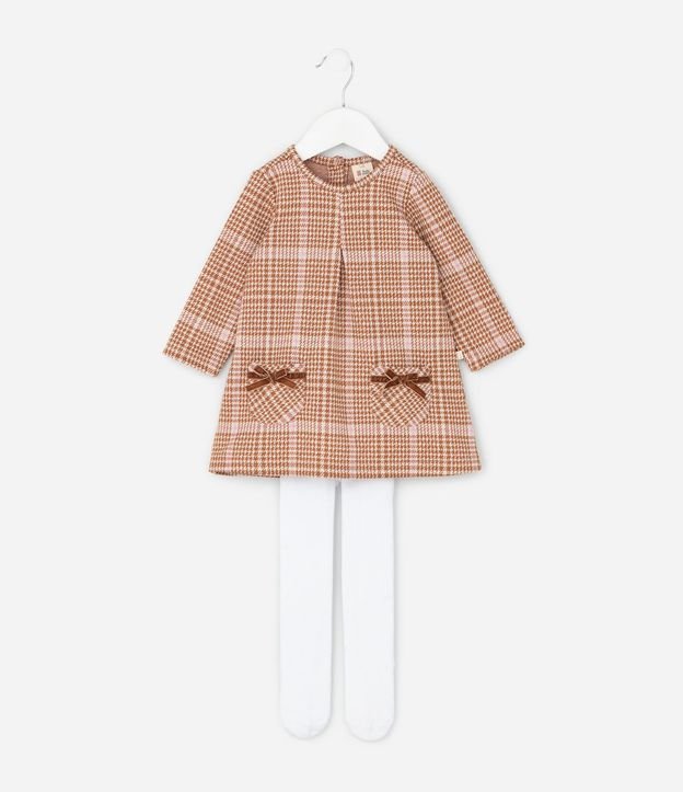 Vestido Infantil Manga Larga de Cuadros con Media-Pantalón – Talle 0 a 18 Meses 2