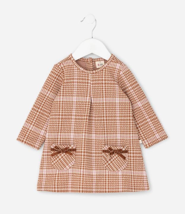 Vestido Infantil Manga Larga de Cuadros con Media-Pantalón – Talle 0 a 18 Meses 3