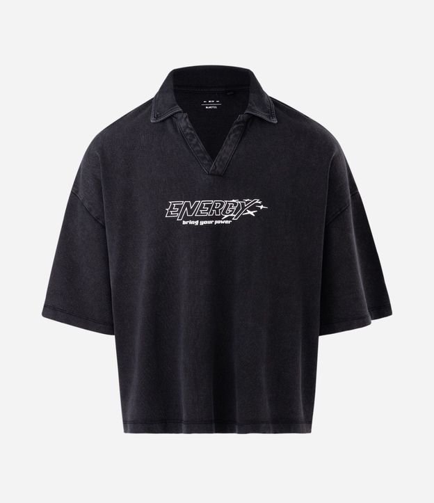 Remera Overboxy en Piquet con Cuello Polo y Lettering Energy 5