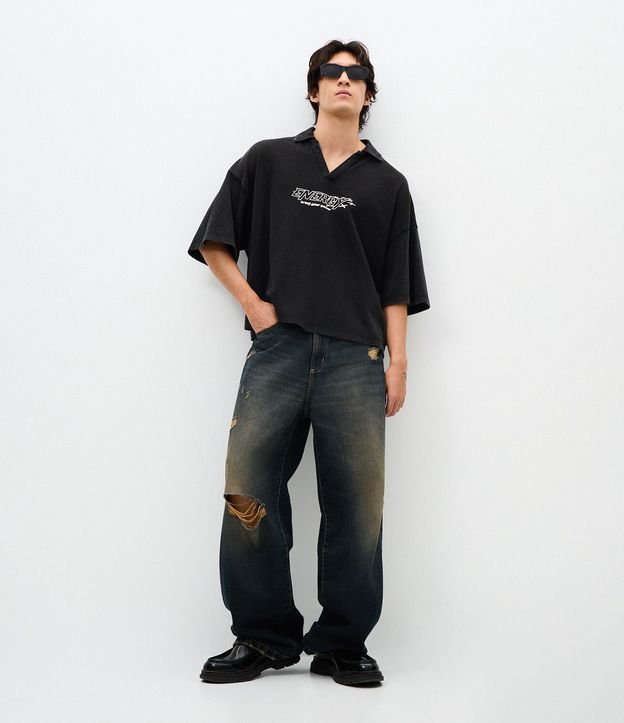 Remera Overboxy en Piquet con Cuello Polo y Lettering Energy 2