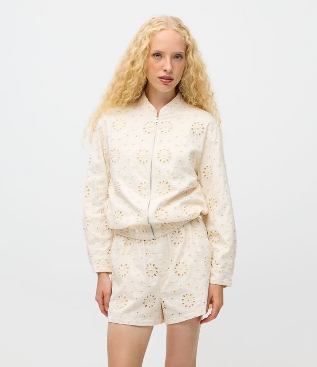 Campera Bomber en Sarga con Laise Floral 1