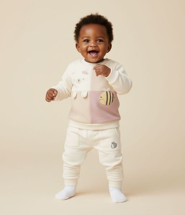 Conjunto Infantil con Estampa de Abeja y Oso – Talle RN a 18 Meses