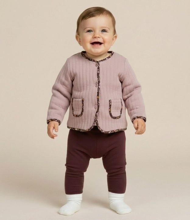 Conjunto Infantil Capitoneada con Campera Biés Floral y Pantalón – Talle 0 a 18 Meses 1