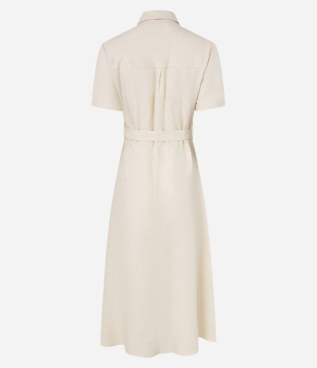 Vestido Midi Manga Corta en Sarga con Bolsillos Utilitários 7