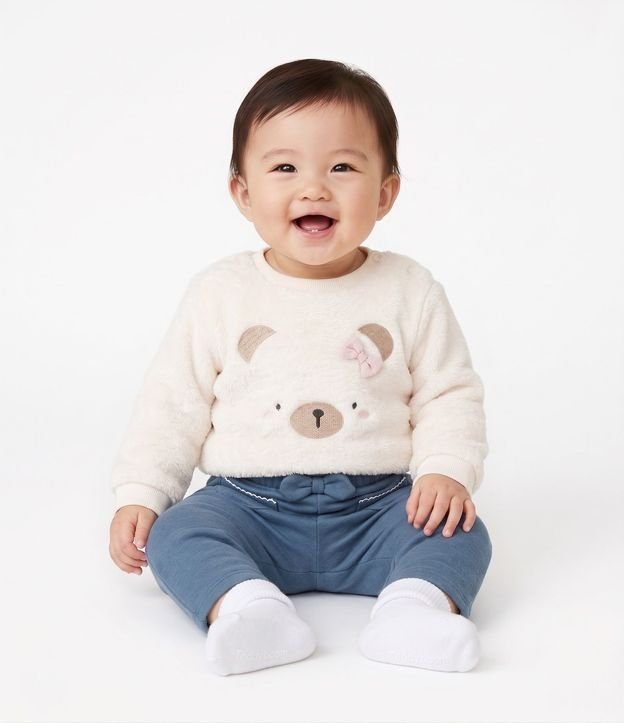 Saco Infantil Fleece con Oso Bordado – Talle 0 a 18 Meses