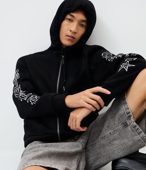 Saco Boxy en Algodón con Felpa y Estampa de Lettering