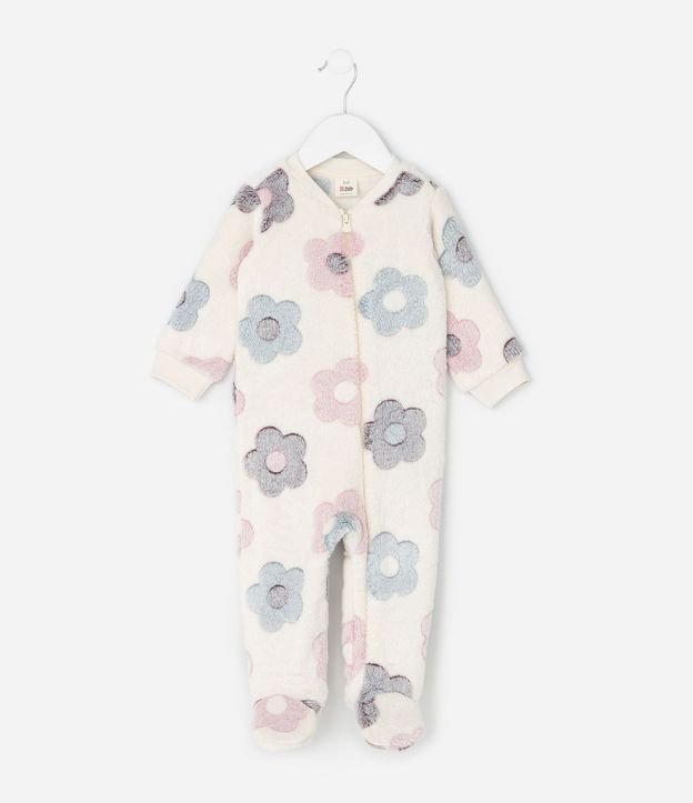 Mono Infantil en Fleece con Estampa de Flores - Talle RN a 18 Meses