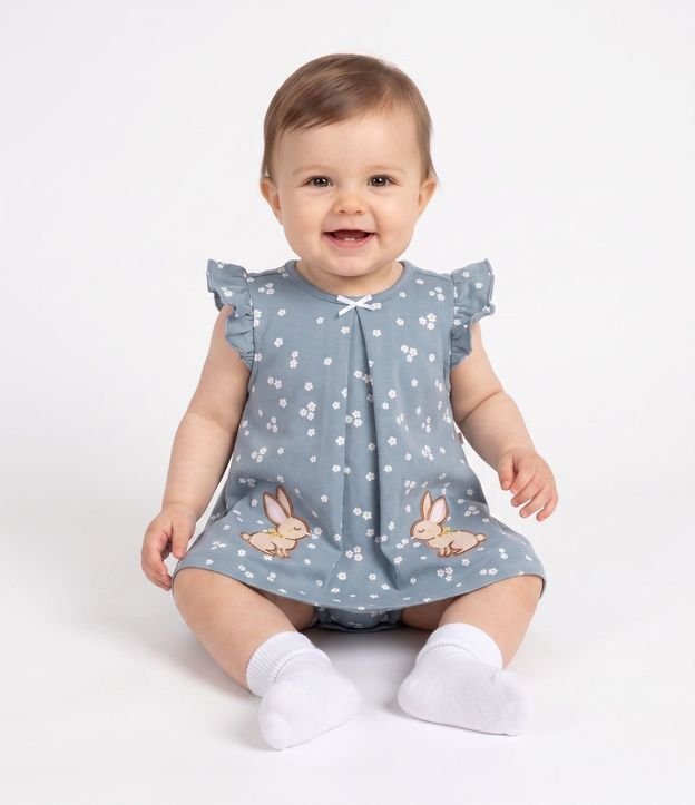 Vestido Body Infantil con Estampa de Lunares y Bordado Conejito – Talle 0 a 18 Meses 1