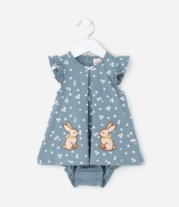 Vestido Body Infantil con Estampa de Lunares y Bordado Conejito – Talle 0 a 18 Meses 1