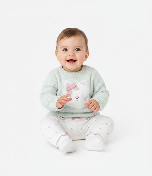 Sueter Infantil en Chenille con Jacquard de Gatito – Talle 0 a 18 Meses