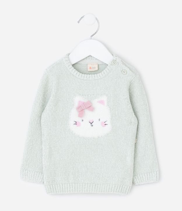Sueter Infantil en Chenille con Jacquard de Gatito – Talle 0 a 18 Meses 2