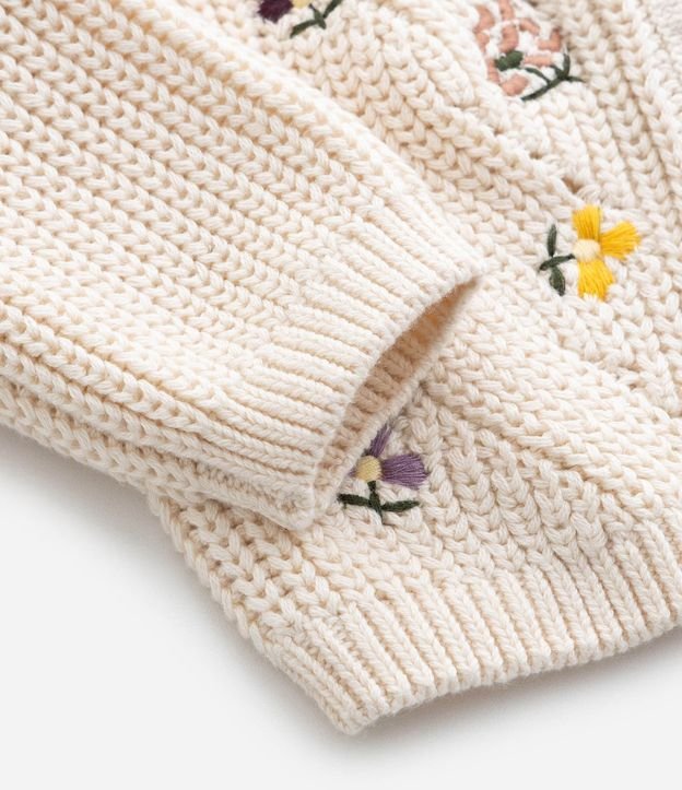 Cardigan Infantil en Efecto Punto con Bordado Floral – Talle 0 a 18 Meses 5