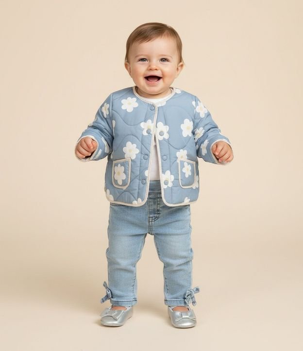 Campera Infantil con Estampado Floral – Talle 0 a 18 Meses