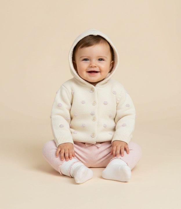 Campera Infantil en de Lunares con Capucha en Sherpa – Talle 0 a 18 Meses