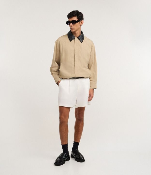 Campera Oversized en Sarga con Cuello en PU Tressê 2