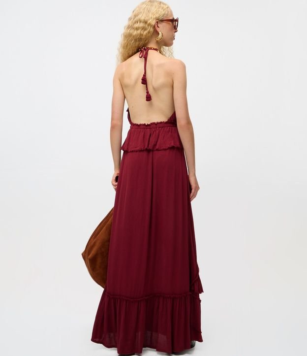 Vestido Largo con Volados y Escote en V en Viscosa 4