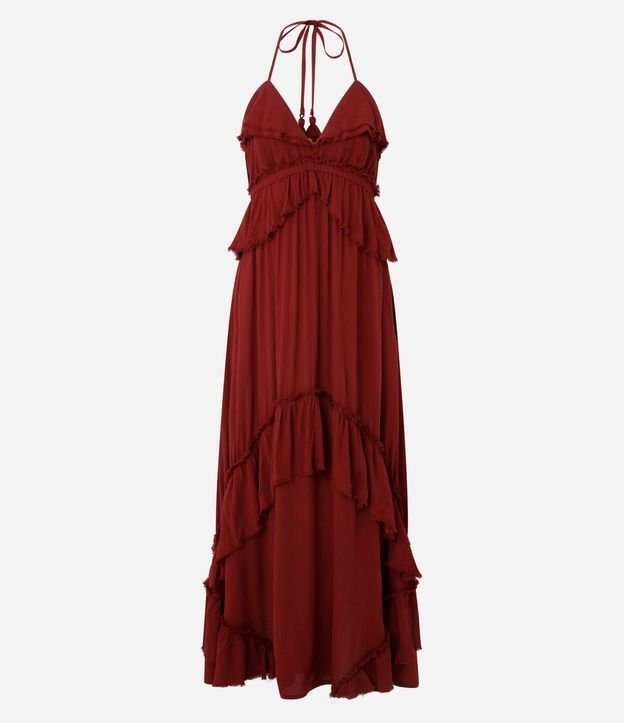 Vestido Largo con Volados y Escote en V en Viscosa 5
