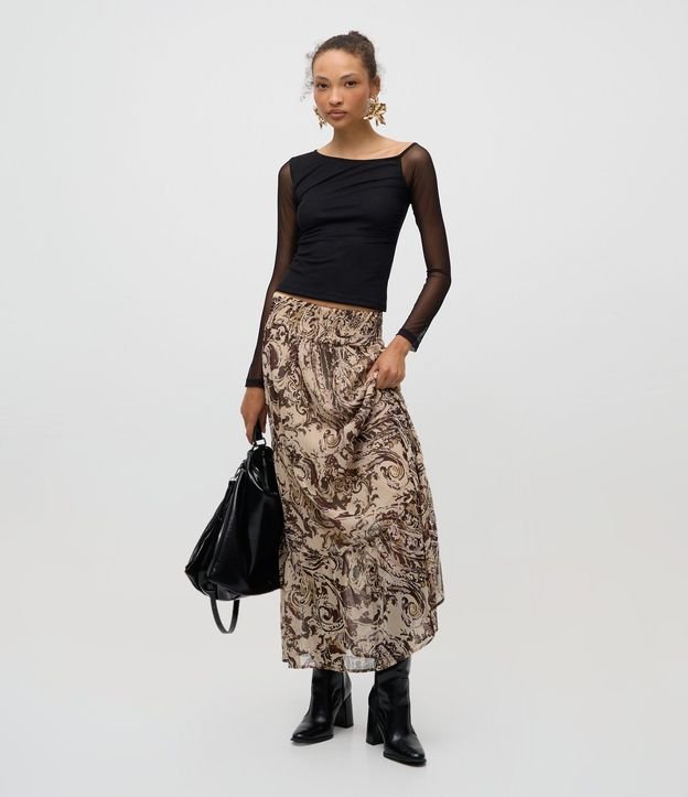 Falda Larga Evasé en Chiffon con Estampa Paisley