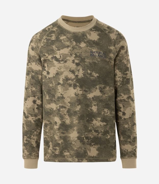 Remera Regular en Waffle Manga Larga Camuflada con Lettering Natural Balance