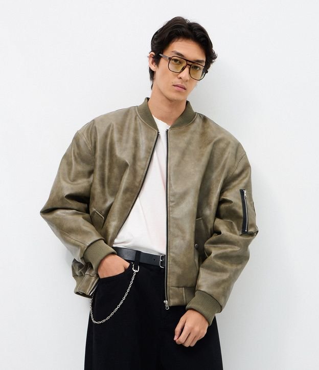 Campera Bomber en PU con Cremallera y Bolsillos 4