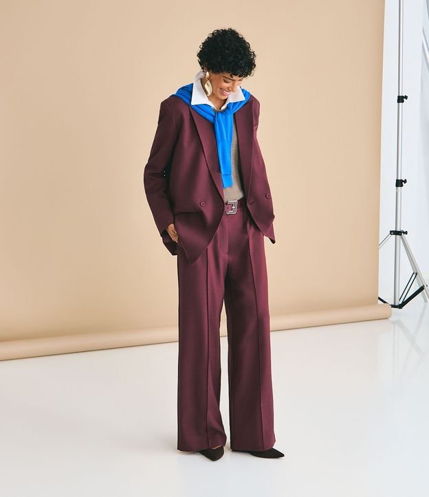 Pantalón Wide Leg en Sastrería con Cintura Liso y Pliegues Delanteros