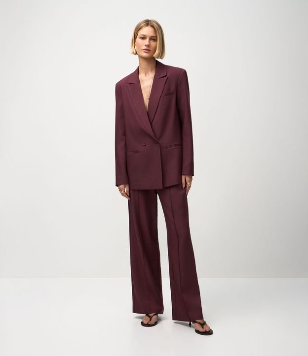 Pantalón Wide Leg en Sastrería con Cintura Liso y Pliegues Delanteros