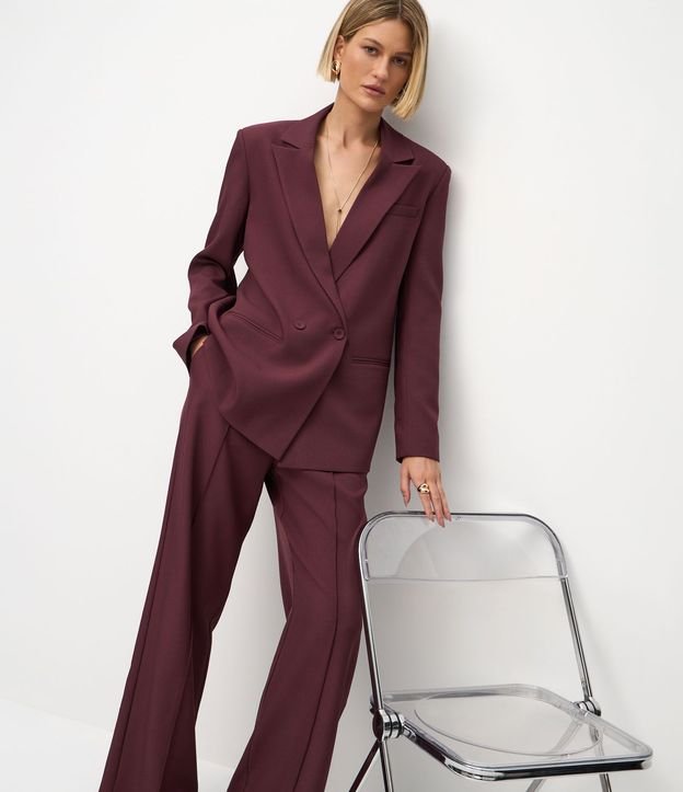 Pantalón Wide Leg en Sastrería con Cintura Liso y Pliegues Delanteros 3