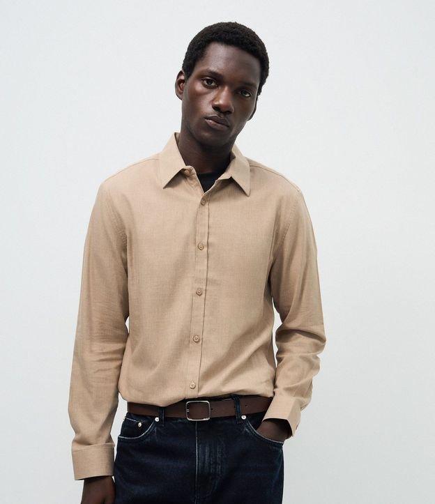 Camisa en Algodón con Botones Delanteros y Efecto Melange 3
