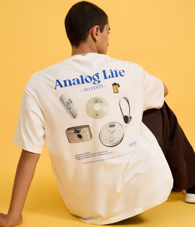 Remera Oversized en Algodón con Estampa y Lettering Analog Life