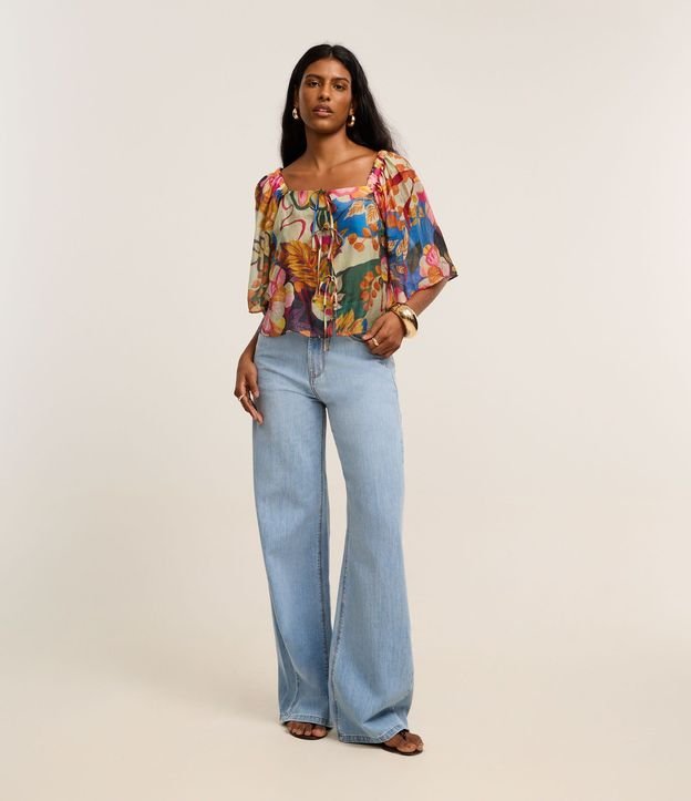 Blusa en Chiffon con Manga Godê y Estampa Floral 2