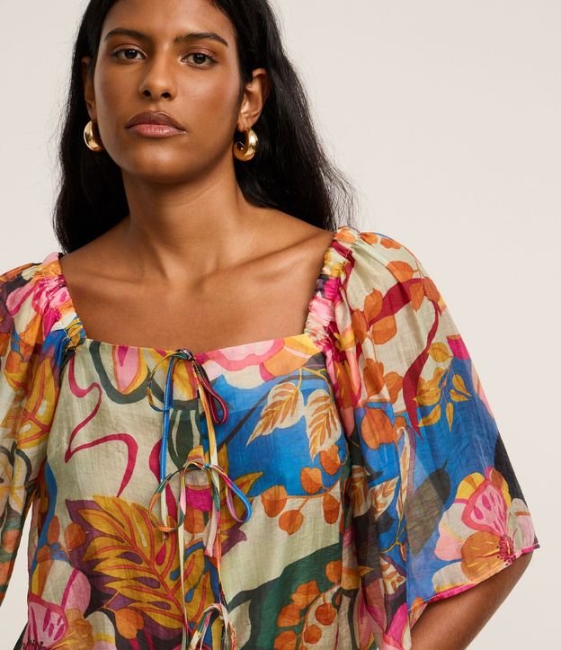 Blusa en Chiffon con Manga Godê y Estampa Floral 4