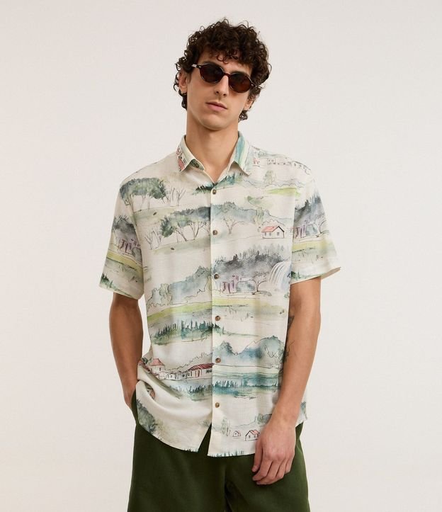 Camisa en Algodón con Estampado de Paisaje
