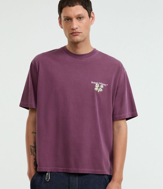 Remera Boxy en Algodón Desteñido con Estampa Frente y Espalda de Flores 2
