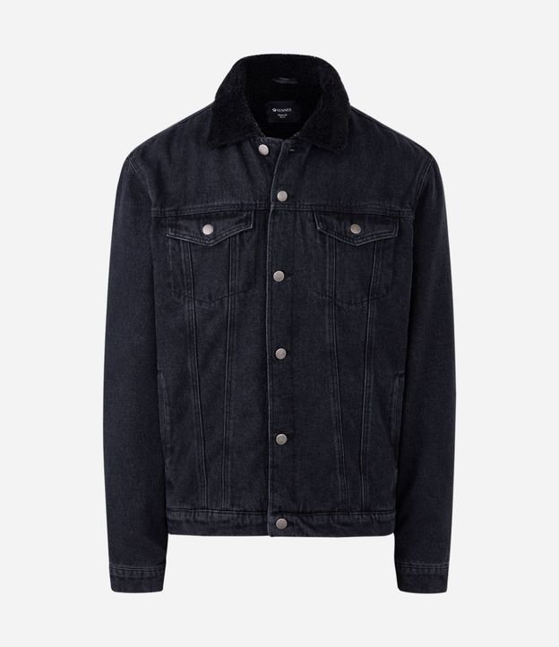 Chaqueta Masculina en Denim con Cuello Sherpa 5