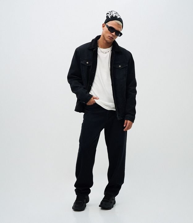 Chaqueta Masculina en Denim con Cuello Sherpa 2